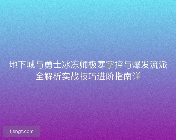 地下城与勇士冰冻师极寒掌控与爆发流派全解析实战技巧进阶指南详